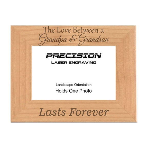 PrecisionNC Engraving Gift for Grandpa Granchild Love Between Grandpa and Grandson Lasts Forever Engraved Natural Wood Picture Frame 4x6 Landscape