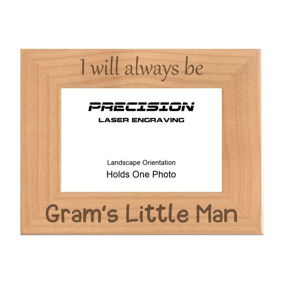 PrecisionNC Engraving Gift for Grandma Grandson I Will Always be Gram's Little Man Engraved Natural Wood Picture Frame 4x6 Landscape