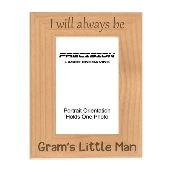 PrecisionNC Engraving Gift for Grandma Grandson I Will Always be Gram's Little Man Engraved Natural Wood Picture Frame 4x6 Portrait