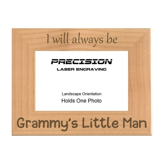 PrecisionNC Engraving Gift for Grandma Grandson I Will Always be Grammy's Little Man Engraved Natural Wood Picture Frame 4x6 Landscape