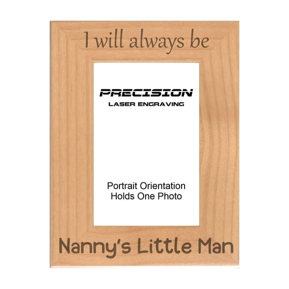 PrecisionNC Engraving Gift for Grandma Grandson I Will Always be Nanny's Little Man Engraved Natural Wood Picture Frame 5x7 Portrait