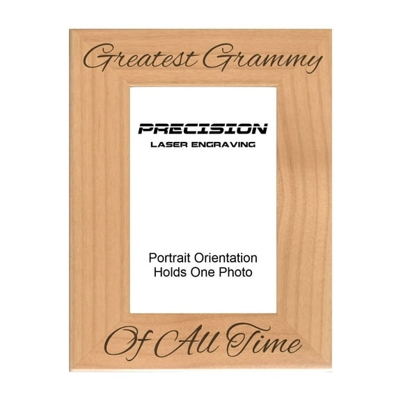 PrecisionNC Engraving Gift for Grandma Greatest Grammy of All Time Engraved Natural Wood Picture Frame 4x6 Portrait