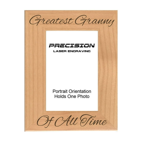 PrecisionNC Engraving Gift for Grandma Greatest Granny of All Time Engraved Natural Wood Picture Frame 4x6 Portrait