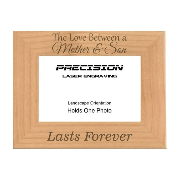 PrecisionNC Engraving Gift for Mom Son Love Between Mother and Son Lasts Forever Engraved Natural Wood Picture Frame 4x6 Landscape