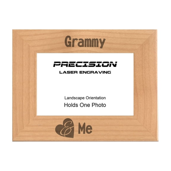 PrecisionNC Engraving Grandma Gifts Grammy and Me Grandchild with Heart Engraved Natural Wood Picture Frame 4x6 Landscape
