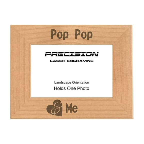 PrecisionNC Engraving Grandpa Gifts Pop Pop and Me Grandchild with Heart Engraved Natural Wood Picture Frame 4x6 Landscape