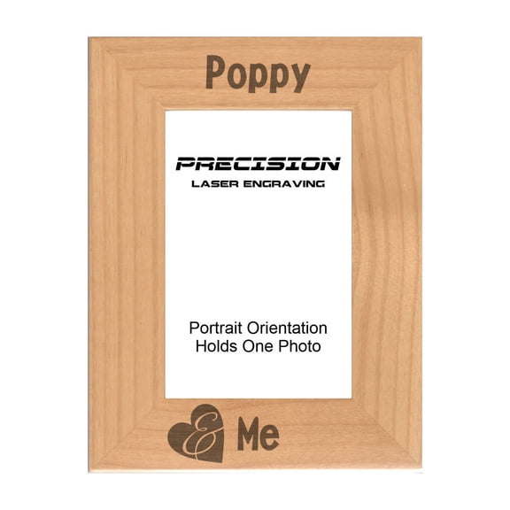 PrecisionNC Engraving Grandpa Gifts Poppy and Me Grandchild with Heart Engraved Natural Wood Picture Frame 4x6 Portrait