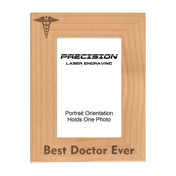 PrecisionNC Engraving MD Gifts Best Doctor Ever with Caduceus Symbol Engraved Natural Wood Picture Frame 5x7 Portrait