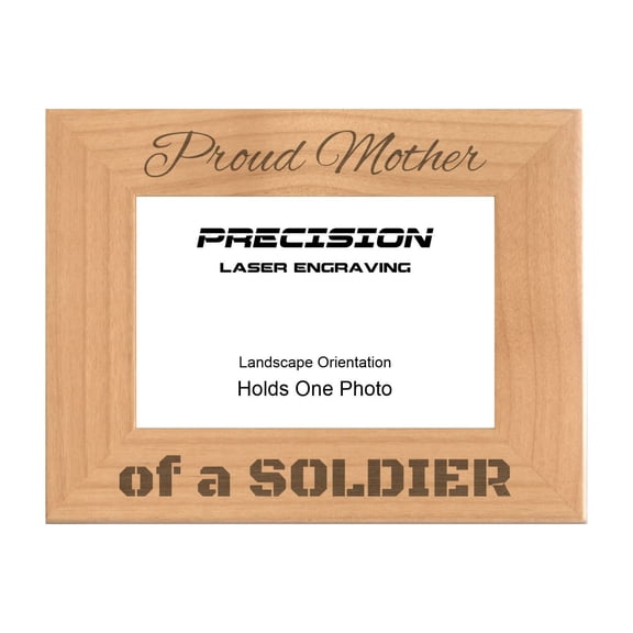 PrecisionNC Engraving Military Gifts Proud Mother of a Soldier Engraved Natural Wood Picture Frame Veterans Day 5x7 Landscape