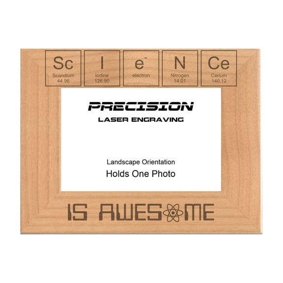 PrecisionNC Engraving Nerdy Gifts Science is Awesome Periodic Table of Elements Engraved Natural Wood Picture Frame 4x6 Landscape