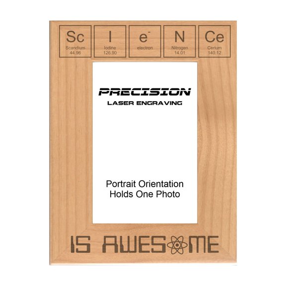 PrecisionNC Engraving Nerdy Gifts Science is Awesome Periodic Table of Elements Engraved Natural Wood Picture Frame 4x6 Portrait