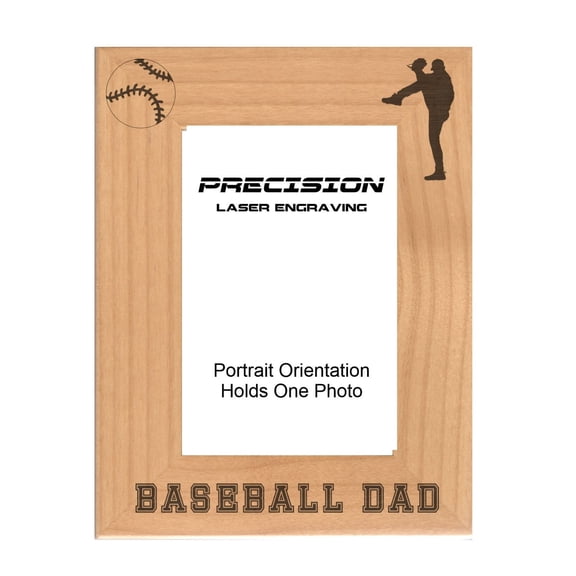 PrecisionNC Engraving Sports Frames Baseball Dad Engraved Natural Wood Picture Frame 4x6 Portrait