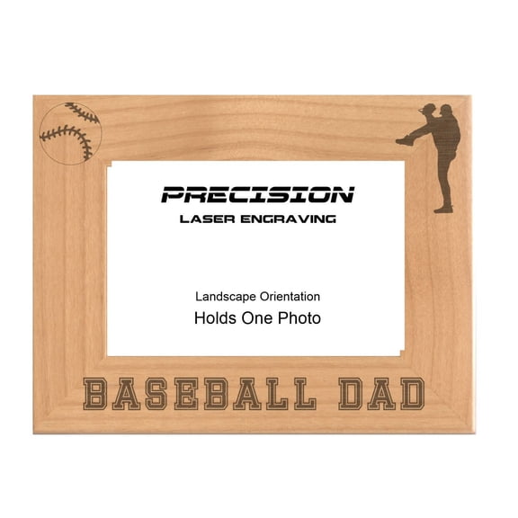 PrecisionNC Engraving Sports Frames Baseball Dad Engraved Natural Wood Picture Frame 4x6 Landscape