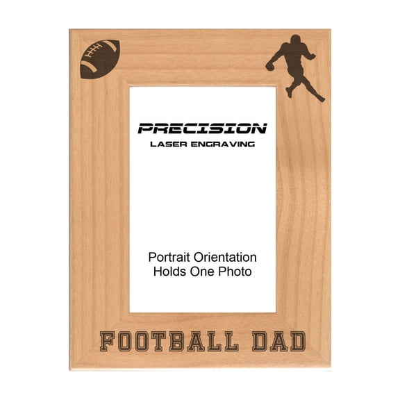 PrecisionNC Engraving Sports Frames Football Dad Engraved Natural Wood Picture Frame 4x6 Portrait