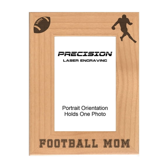 PrecisionNC Engraving Sports Frames Football Mom Engraved Natural Wood Picture Frame 5x7 Portrait