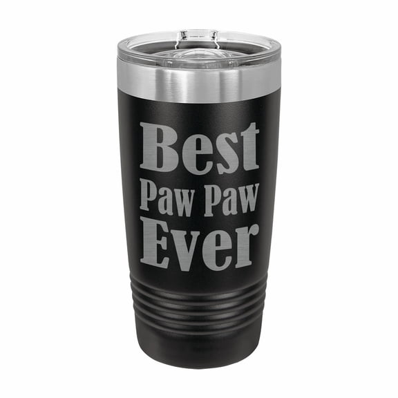 PrecisionNC Fathers Day Gift for Grandpa Best Paw Paw Ever Engraved Stainless Steel Travel Mug Tumbler with Lid 20 ounce Black