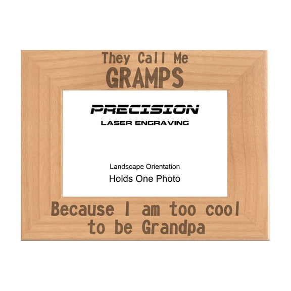 PrecisionNC Funny Gifts for Grandpa Call Me Gramps Too Cool for Grandpa Engraved Natural Wood Picture Frame 4x6 Landscape