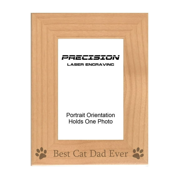 PrecisionNC Funny Pet Frames Best Cat Dad Ever with Paw Prints Engraved Natural Wood Picture Frame 4x6 Portrait