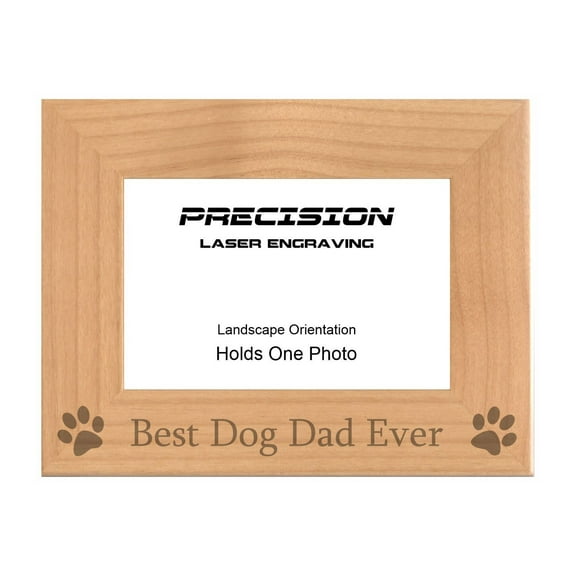 PrecisionNC Funny Pet Frames Best Dog Dad Ever with Paw Prints Engraved Natural Wood Picture Frame 4x6 Landscape