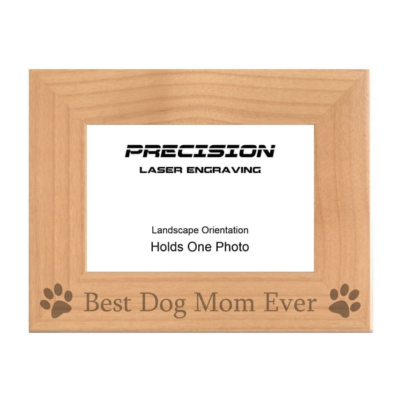 PrecisionNC Funny Pet Frames Best Dog Mom Ever with Paw Prints Engraved Natural Wood Picture Frame 4x6 Landscape