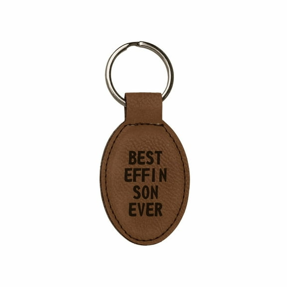 PrecisionNC Funny Son Gifts Best Effin Son Ever Engraved Keychain Key Tag Gift from Mom Dad (Brown)