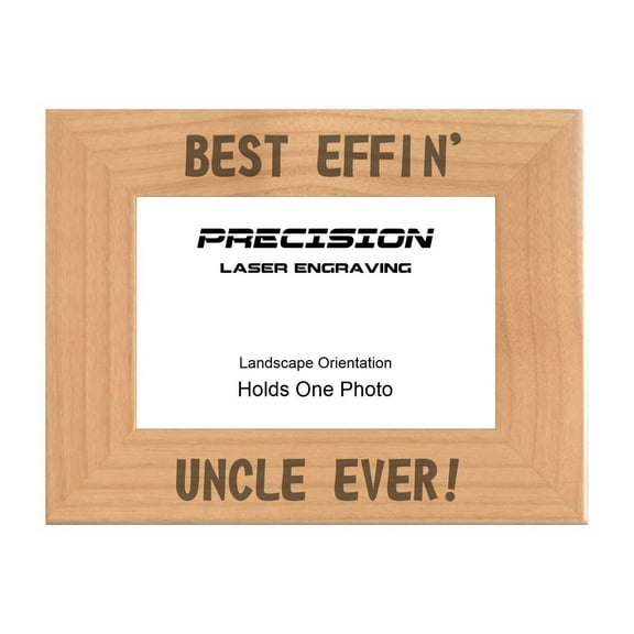 PrecisionNC Funny Uncle Gifts Best Effin Uncle Ever Engraved Natural Wood Picture Frame from Niece Nephew 4x6 Landscape