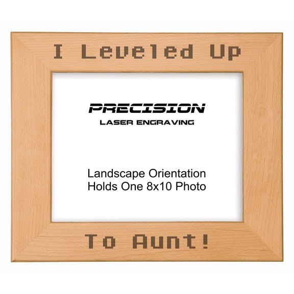 PrecisionNC Gamer Gifts I Leveled Up to Aunt Engraved Natural Wood Picture Frame for Newborn Baby 8x10 Landscape