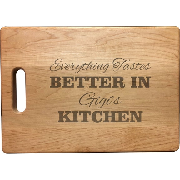 PrecisionNC Gift for Grandma Everything Tastes Better in Gigi's Kitchen Engraved Large Sized Natural Wood Cutting Board Maple