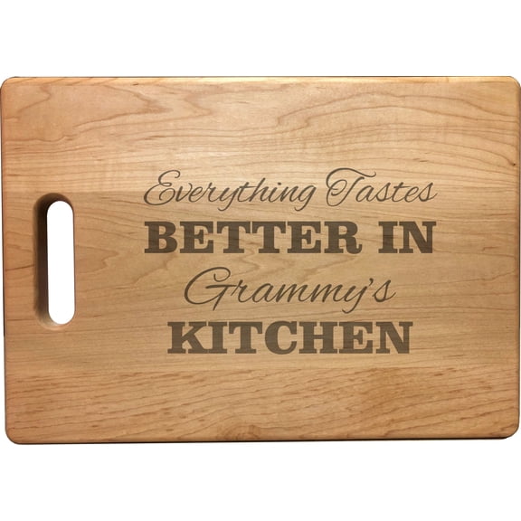 PrecisionNC Gift for Grandma Everything Tastes Better in Grammy's Kitchen Engraved Large Sized Natural Wood Cutting Board Maple