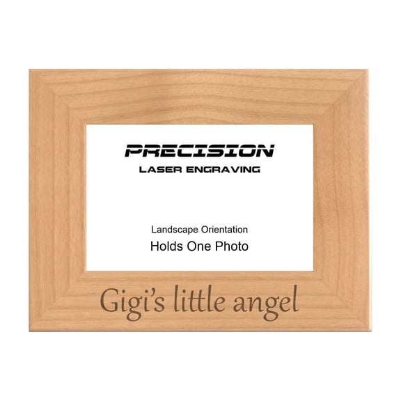 PrecisionNC Gift for Grandma Gigi's little angel Grandchild Engraved Natural Wood Picture Frame 4x6 Landscape