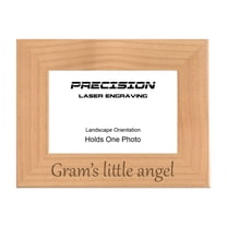 PrecisionNC Gift for Grandma Gram's little angel Grandchild Engraved Natural Wood Picture Frame 4x6 Landscape