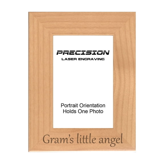 PrecisionNC Gift for Grandma Gram's little angel Grandchild Engraved Natural Wood Picture Frame 4x6 Portrait