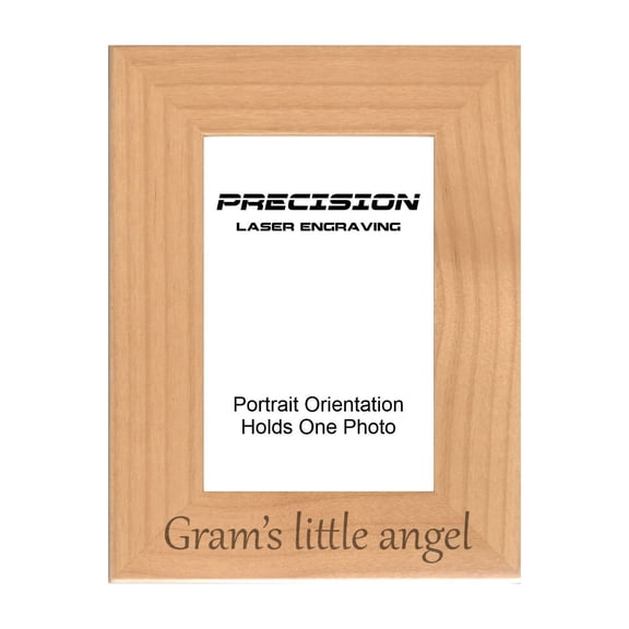 PrecisionNC Gift for Grandma Gram's little angel Grandchild Engraved Natural Wood Picture Frame 4x6 Portrait