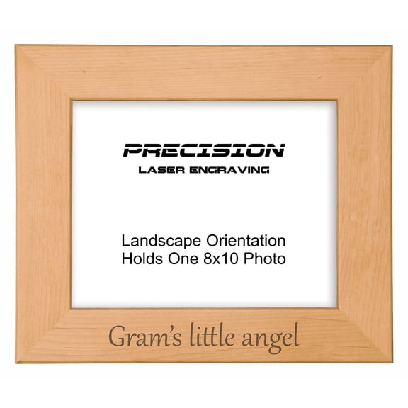 PrecisionNC Gift for Grandma Gram's little angel Grandchild Engraved Natural Wood Picture Frame 8x10 Landscape
