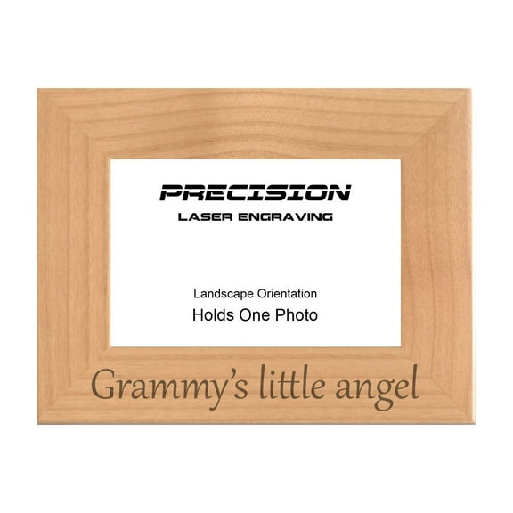 PrecisionNC Gift for Grandma Grammy's little angel Grandchild Engraved Natural Wood Picture Frame 4x6 Landscape