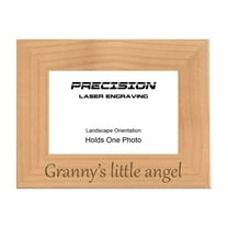 PrecisionNC Gift for Grandma Granny's little angel Grandchild Engraved Natural Wood Picture Frame 4x6 Landscape