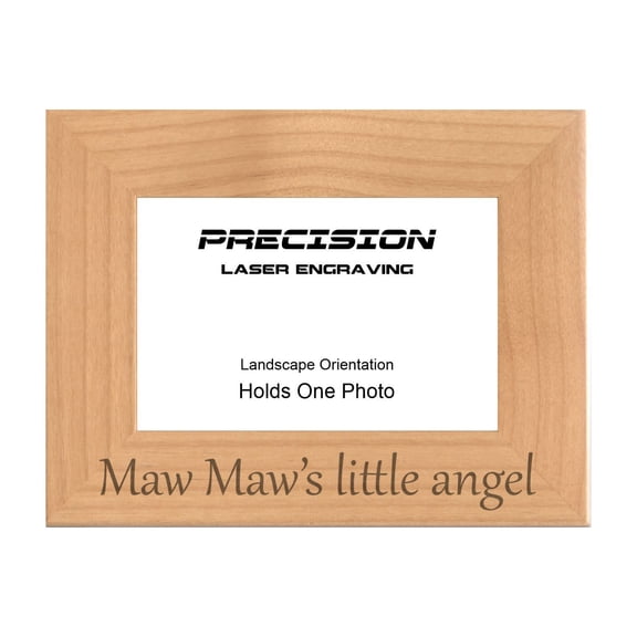 PrecisionNC Gift for Grandma Maw Maw's little angel Grandchild Engraved Natural Wood Picture Frame 4x6 Landscape