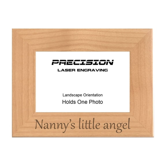 PrecisionNC Gift for Grandma Nanny's little angel Grandchild Engraved Natural Wood Picture Frame 4x6 Landscape