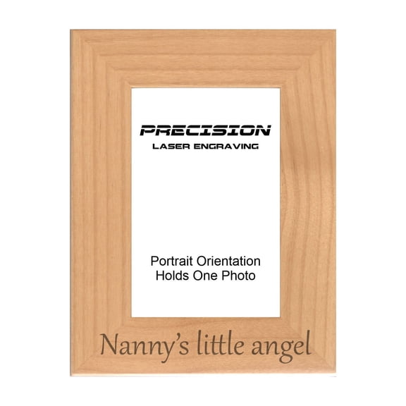 PrecisionNC Gift for Grandma Nanny's little angel Grandchild Engraved Natural Wood Picture Frame 4x6 Portrait