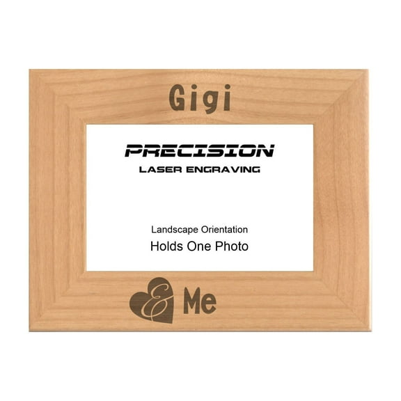 PrecisionNC Grandma Gifts Gigi and Me Grandchild with Heart Engraved Natural Wood Picture Frame 4x6 Landscape