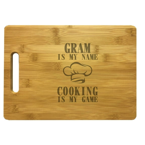 PrecisionNC Grandma Gifts Gram My Name Cooking My Game Engraved Large Sized Natural Wood Cutting Board Bamboo