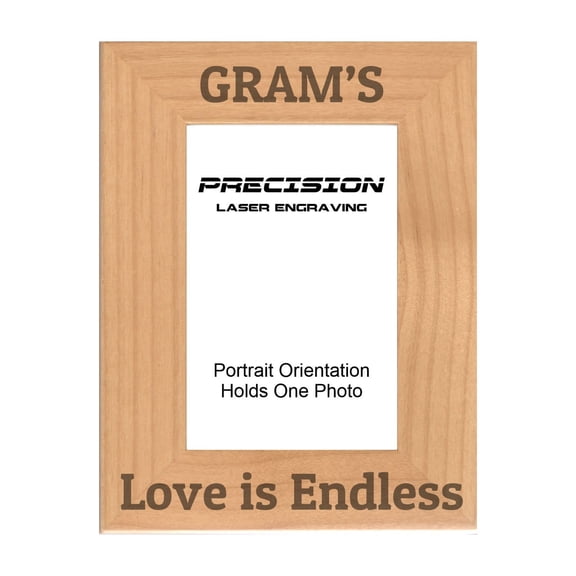 PrecisionNC Grandma Gifts Gram's Love is Endless Engraved Natural Wood Picture Frame from Grandson Granddaughter 5x7 Portrait