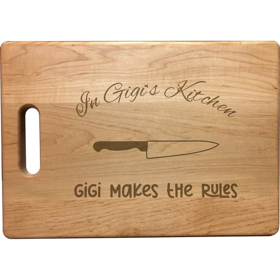 PrecisionNC Grandma Gifts In Gigi's Kitchen Gigi Makes the Rules Engraved Large Sized Natural Wood Cutting Board Maple