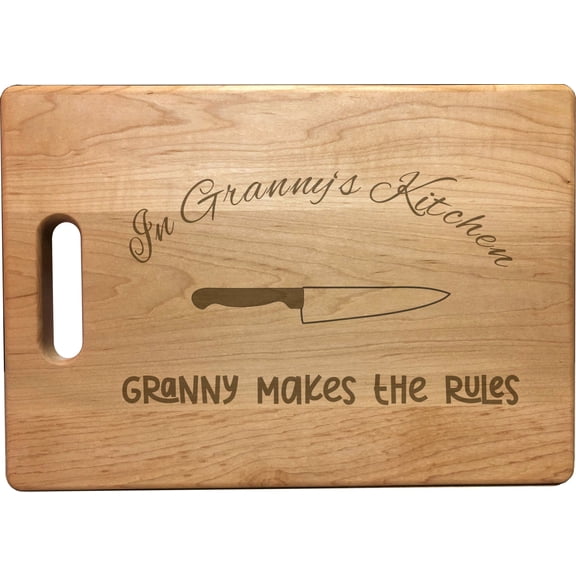 PrecisionNC Grandma Gifts In Granny's Kitchen Granny Makes the Rules Engraved Large Sized Natural Wood Cutting Board Maple