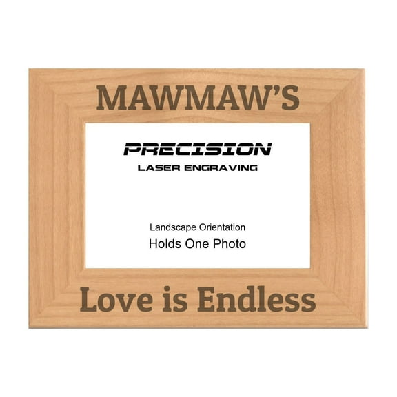 PrecisionNC Grandma Gifts MawMaw's Love is Endless Engraved Natural Wood Picture Frame from Grandson Granddaughter 5x7 Landscape