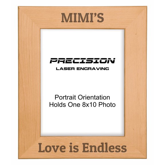 PrecisionNC Grandma Gifts Mimi's Love is Endless Engraved Natural Wood Picture Frame from Grandson Granddaughter 8x10 Portrait