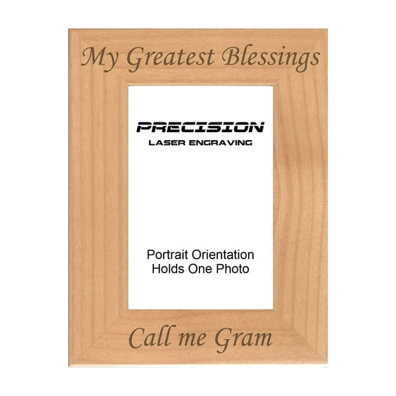 PrecisionNC Grandma Gifts My Greatest Blessings Call Me Gram Engraved Natural Wood Picture Frame from Grandchildren 4x6 Portrait