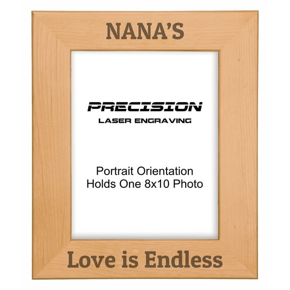 PrecisionNC Grandma Gifts Nana's Love is Endless Engraved Natural Wood Picture Frame from Grandson Granddaughter 8x10 Portrait