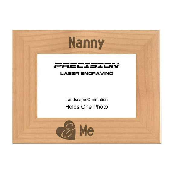 PrecisionNC Grandma Gifts Nanny and Me Grandchild with Heart Engraved Natural Wood Picture Frame 4x6 Landscape