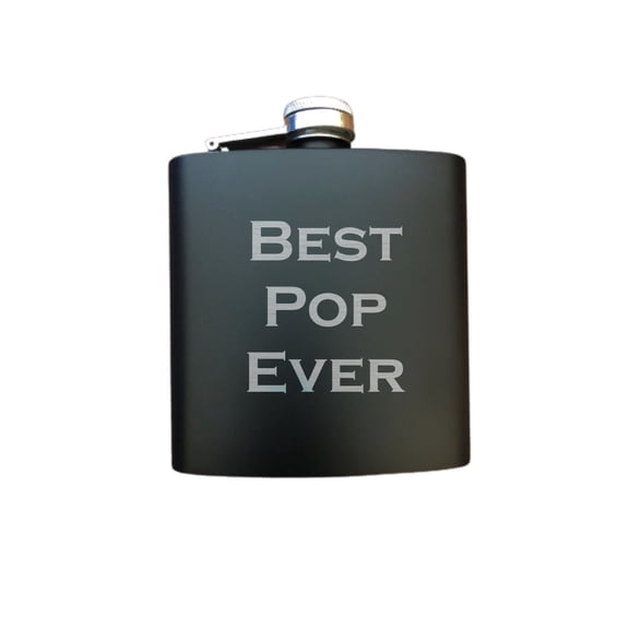 PrecisionNC Grandpa Gifts Best Pop Ever Engraved Stainless Steel 6 oz Flask Fathers Day Flask